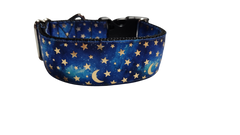 1.5" Wide Blue Stars and Moons Nylon Dog Collar