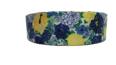 1.5" Wide Blue & Yellow Floral Nylon Dog Collar