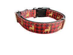 Red Plaid Deer Nylon Dog Collar