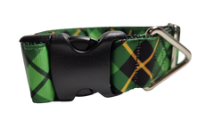 1.5" Wide Green and Gold Plaid Nylon Dog Collar