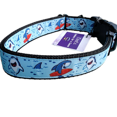 Surfer Sharks Black Nylon Dog Collar MD, LG, XL, Leash
