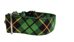 1.5" Wide Green and Gold Plaid Nylon Dog Collar