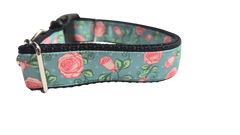 Roses on Blue Nylon Dog Collar