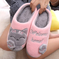 Women Winter Home Fur Slippers Cat Non-Slip Soft Warm House Indoor Bedroom Men Couples Memory Foam Floor Shoes Fluffy Slippers For Women Indoor Warm Furry Bedroom Slippers With Non Slip Outsole